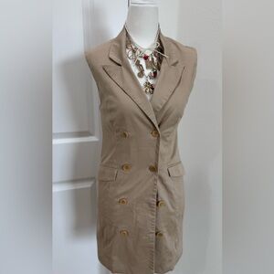 BCBG Tan Sleeveless Double-Breasted Vest Dress